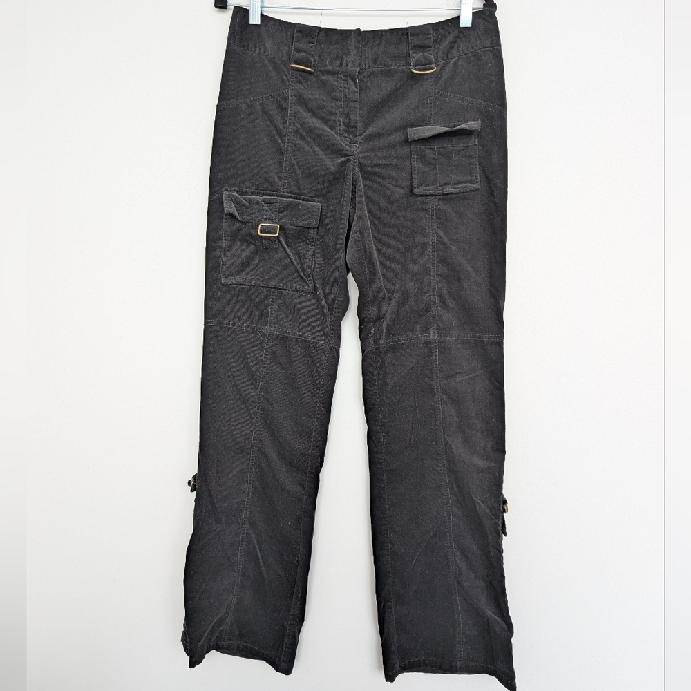 Vintage Y2K Corduroy Low Rise Black Utility Flap Pocket Cargo Pants Sz 10 Gorp